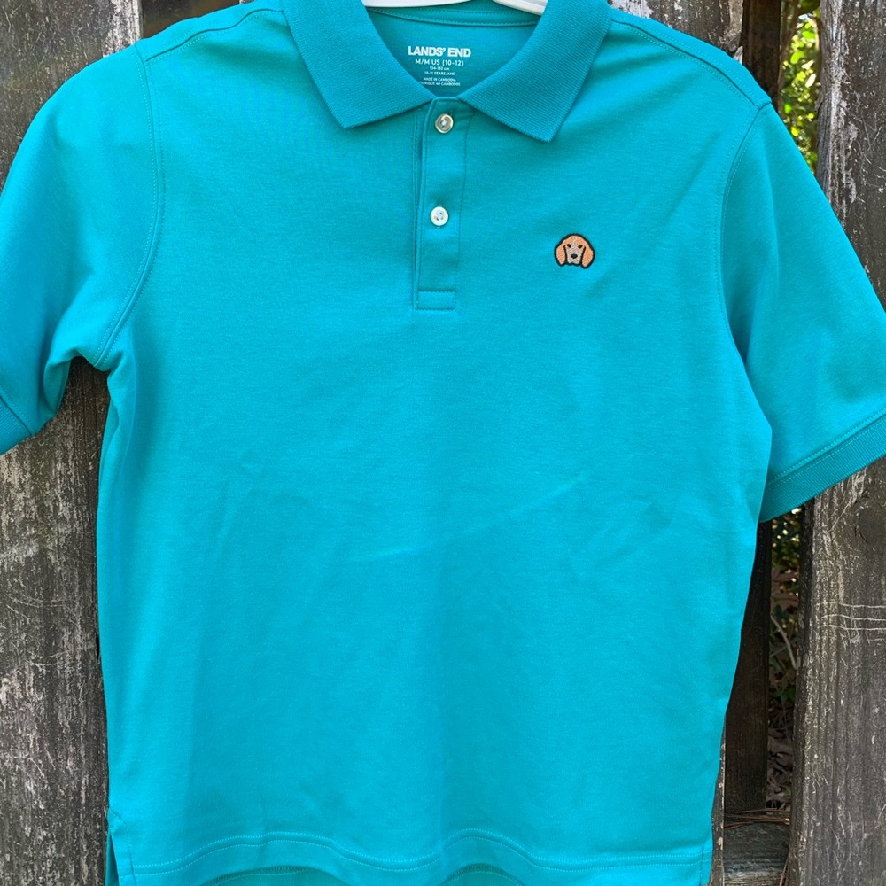 Lands End Boys Turquoise Polo Shirt M 10-12 NWOT